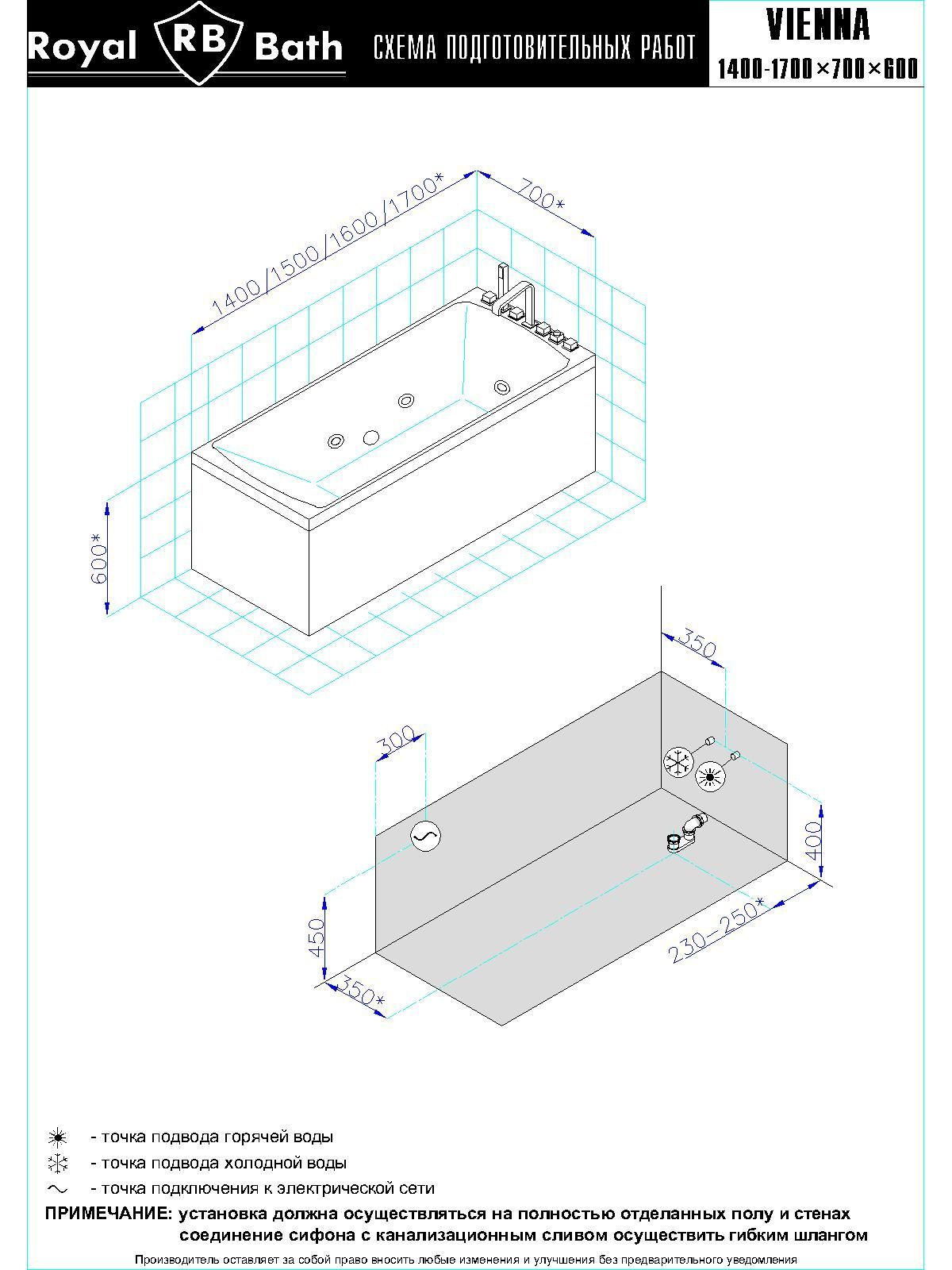 Гидромассажная ванна Royal Bath VIENNA STANDART 160x70x58