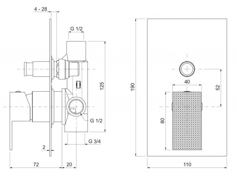 Встраиваемый смеситель для душа с переключателем CEZARES PRIZMA-VDIM