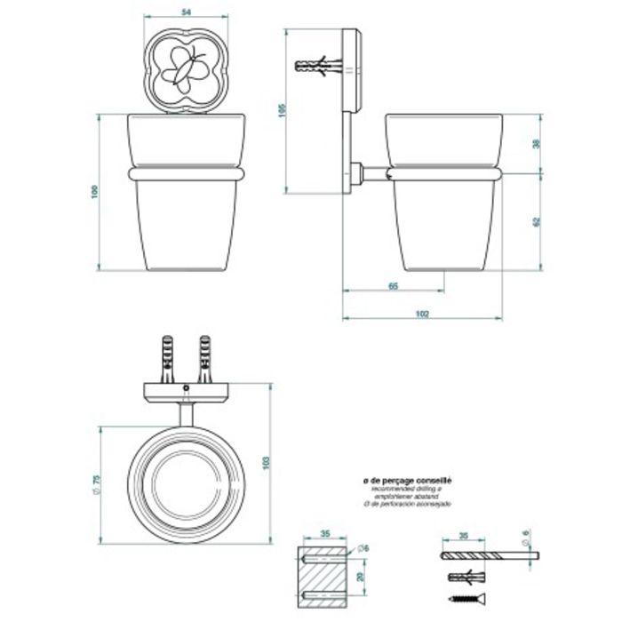 THG CAPUCINE MAUVE DECOR OR Стакан подвесной, стекло матовое, декор лиловый, цвет полированное золото