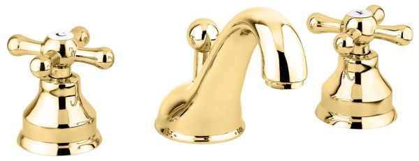 Emmevi Deco Classic, двухвентильный смеситель для раковины (излив 13 см), на 3 отверстия, с донным клапаном, цвет золото