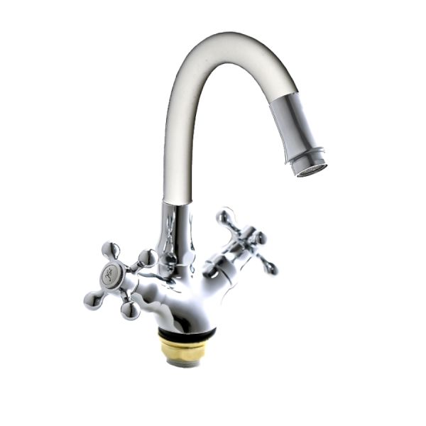 Смеситель для кухни с гибким изливом FASHUN A4419-B7266, хром/белый