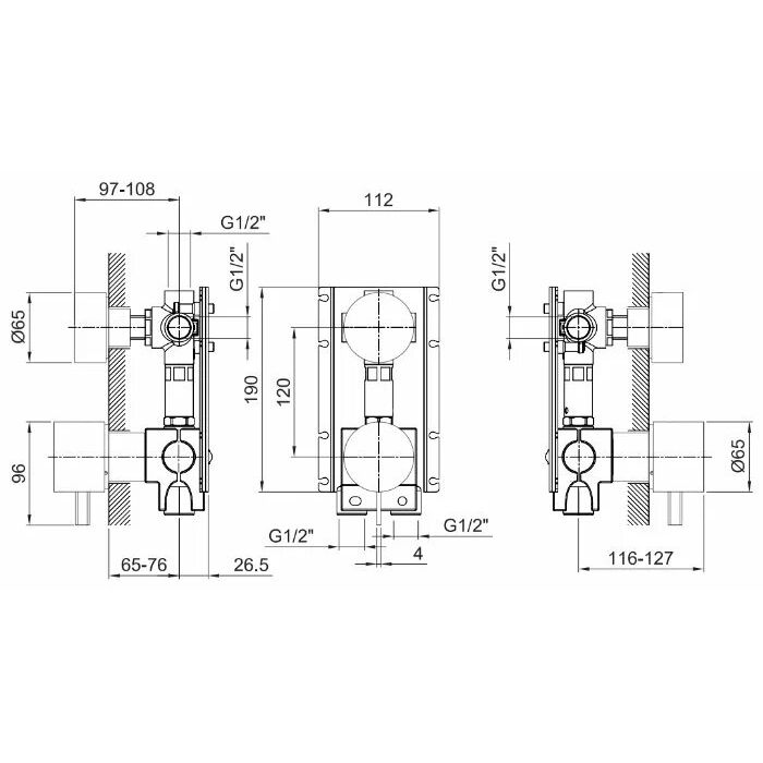 Fantini AF/21 Смеситель для душа, встраиваемый, на 3 источника, (наружняя часть), цвет: матовая натуральная сталь