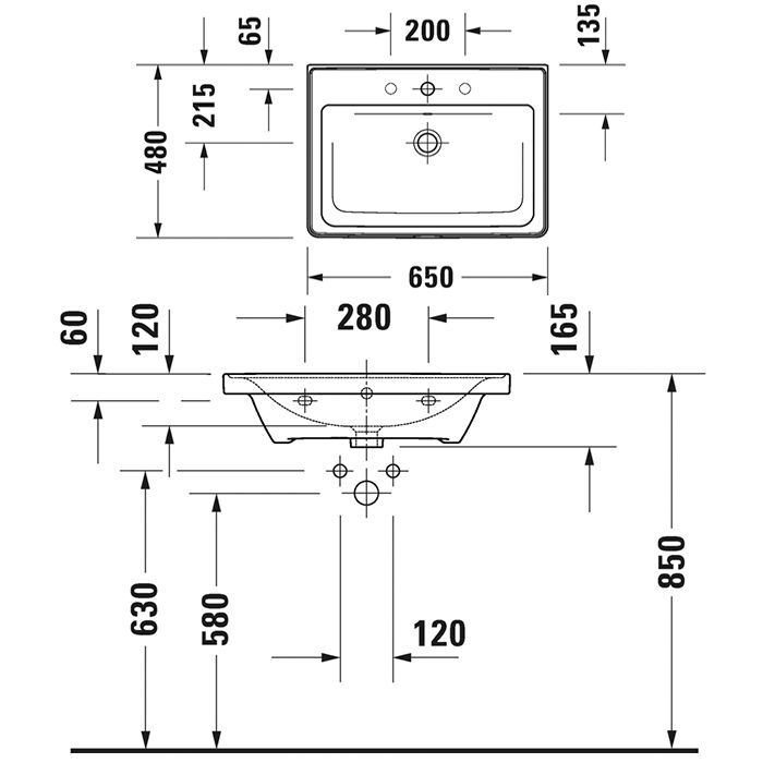 Duravit D-Neo Раковина накладная 650х480  мм, с переливом, с 1 отв. под смеситель,  с WonderGliss, цвет: белый