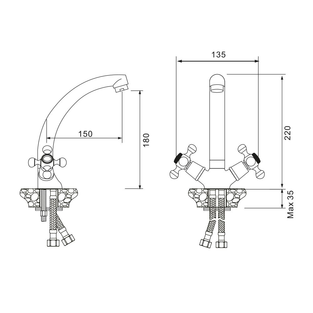 Смеситель для кухни WesnaArt RASSVET RAS02-120, хром, артикул RAS02-120