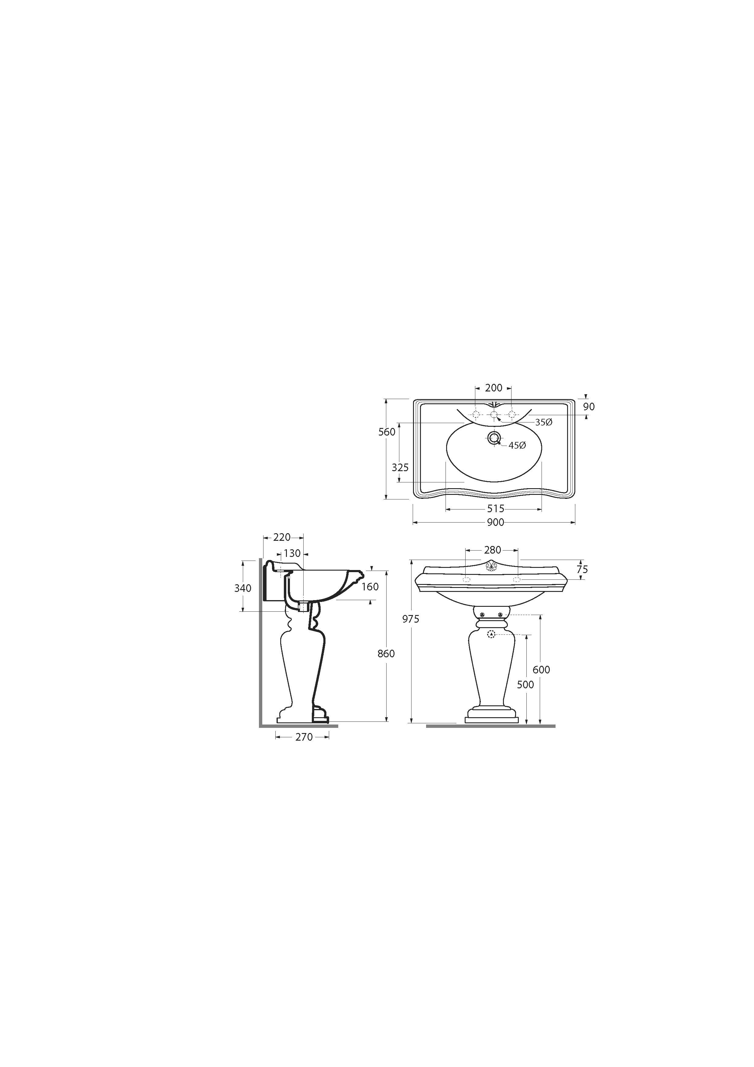 IMPERO Раковина тюльпана 90 см, белая керамика, артикул 20789