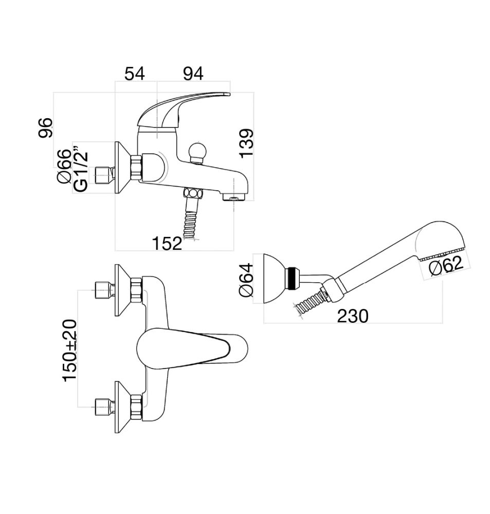 Смеситель для ванны Fiore MAX 32CR1000, хром, артикул 32CR1000