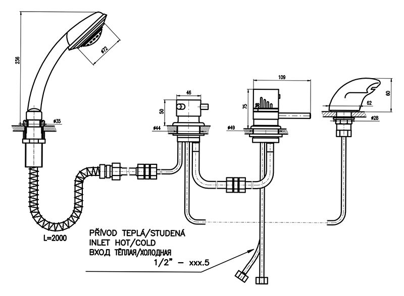 Смеситель на борт ванны Rav Slezak Dunaj Termostat DT270.5PZ