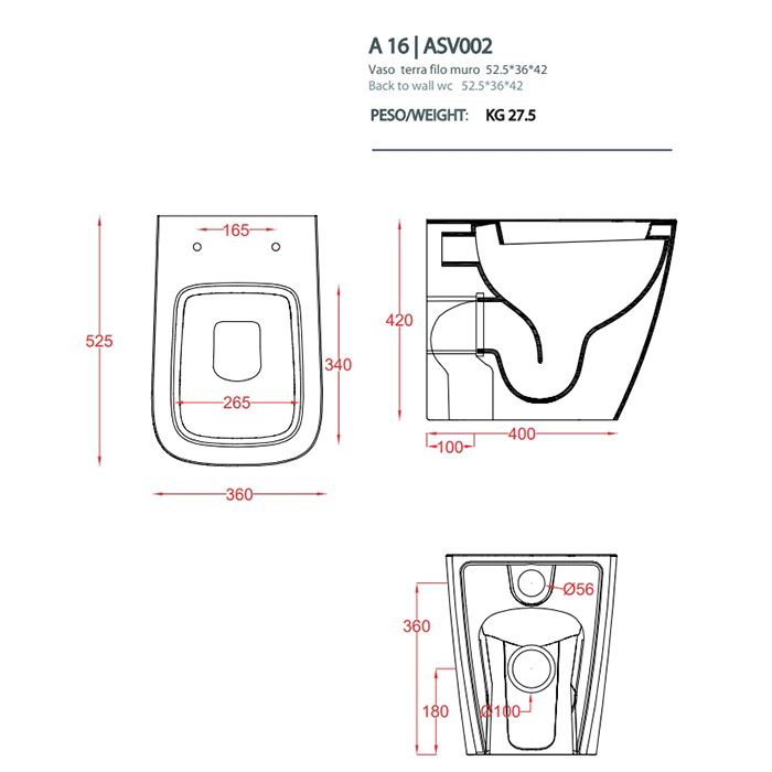 Artceram A16 Унитаз напольный 36х52 см, цвет белый/ декор Cementina