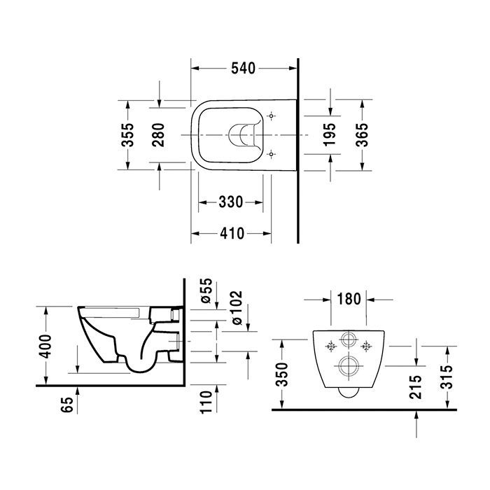 DURAVIT Happy D.2  Унитаз подвесной  безободковый 540х365 мм,   с креплением, цвет белый , внутри с  Hygiene- Glaze