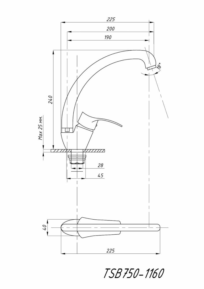 Смеситель для кухни TSARSBERG (TSB-750-1160) тип См-МОЦБА, артикул TSB-750-1160