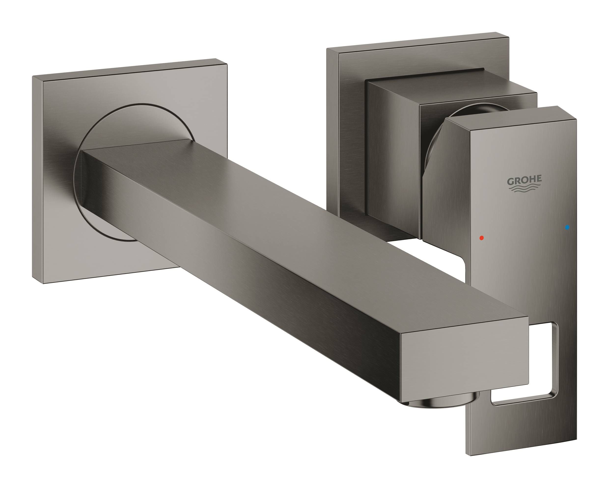 Смеситель для раковины на 2 отверстия GROHE Eurocube, настенный монтаж, темный графит матовый (23447AL0) Смеситель для раковины на 2 отверстия GROHE Eurocube, настенный монтаж, темный графит матовый (23447AL0)