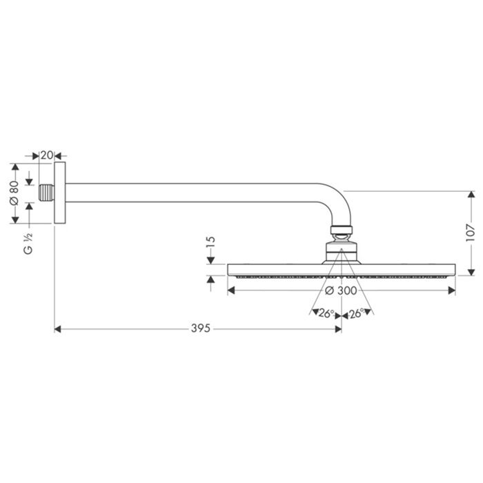 HG Raindance S Верхний душ 1jet (RainAir), d300мм, с настенным держателем 390 мм, шарнирное соединение, G1/2, цвет: хром HG Raindance S Верхний душ 1jet (RainAir), d300мм, с настенным держателем 390 мм, шарнирное соединение, G1/2, цвет: хром