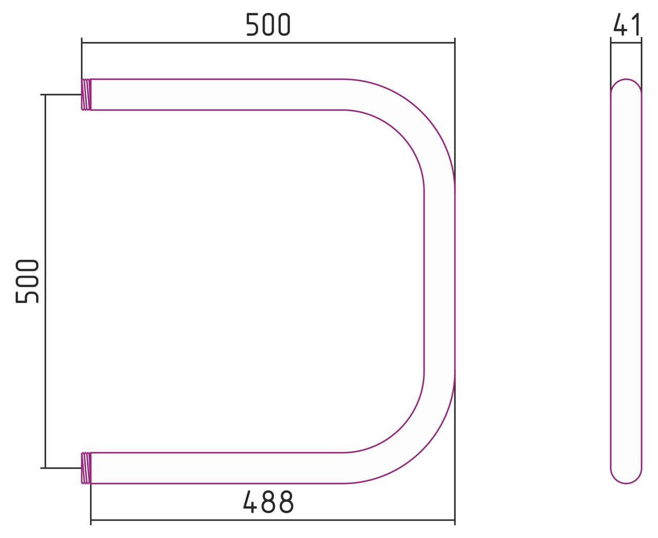 Полотенцесушитель водяной П-образный 500х500 нар. р. 1 1/4" (Без покрытия)