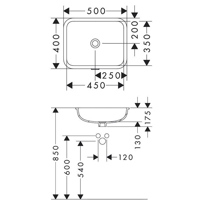HG Xuniva Q Раковина подстольная 450х350, с переливом, белый