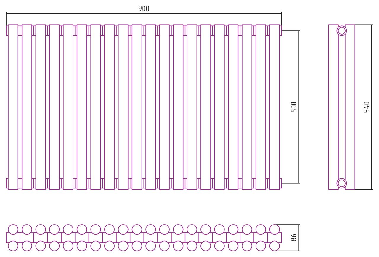 Отопительный радиатор ЭСТЕТ-11 н/ж 500х900 / 20 сек (САТИН)