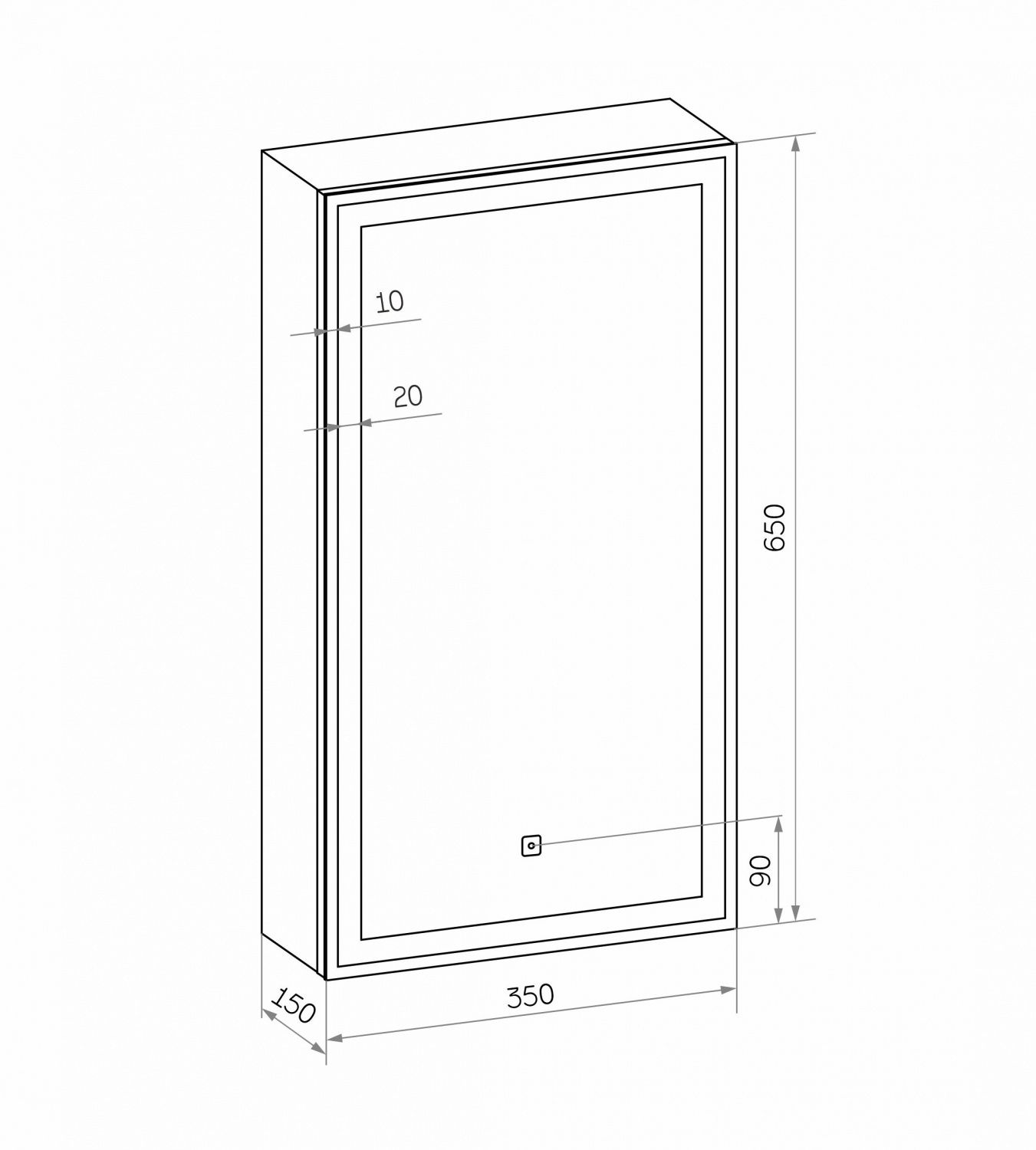 Зеркало-шкаф с подсветкой ART&MAX TECHNO AM-Tec-350-650-1D-L-DS-F-Nero, артикул AM-Tec-350-650-1D-L-DS-F-Nero