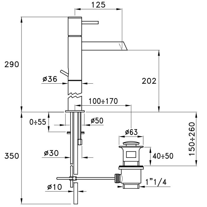 Stella Lucilla Смеситель для раковины на 1 отверстие (высокий) 3224HP120, длина излива 125мм, с донным клапаном, цвет: хром