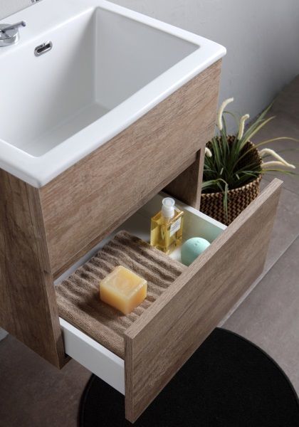 White Ceramic Laveria, тумба 50 см с 1 ящиком под постирочную раковину Rio, цвет дуб адамелло, артикул MEWMOB50RA