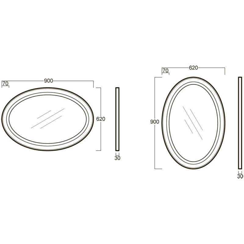 SIMAS Lante Зеркало овальное 900*620*30мм, цвет чёрный глянцевый