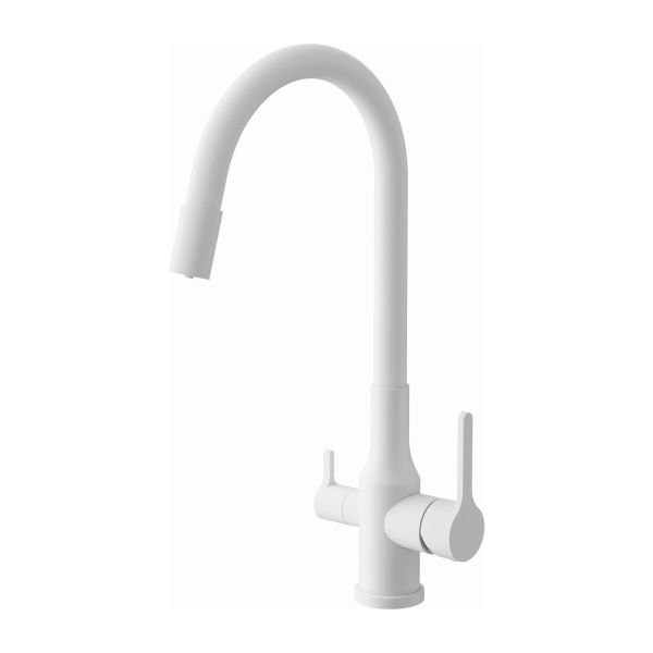 Смеситель для кухни с гибким изливом и подключением фильтра BELZ B76814-8, белый