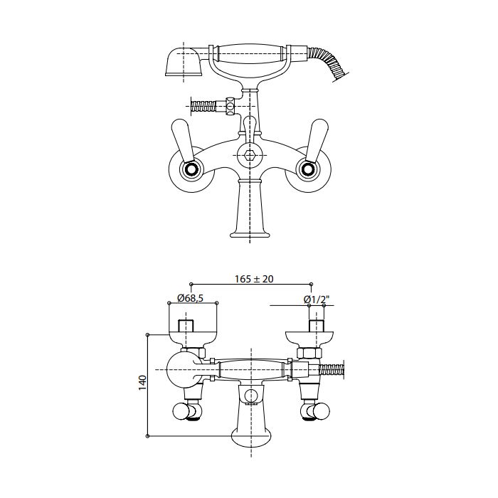 Bongio Oxford Lux Смеситель для ванны, цвет хром/белый фарфор