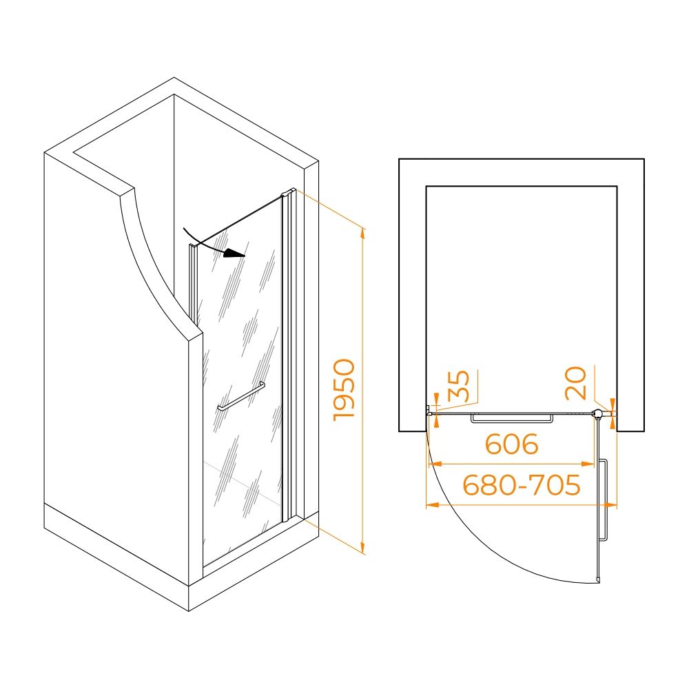 Душевая дверь RGW PA-103B (Матовое-Сатинат, 700)