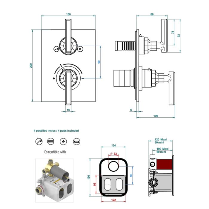 THG Les Ondes à manettes Смеситель для душа, термостатический, с переключателем на 3 потока, цвет Matt nickel
