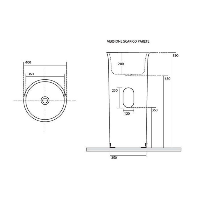 Kerasan  The New Yorker Раковина свободностоящая D400*H890мм, слив в стену, сливная крышка, крепеж, цвет: белый матовый