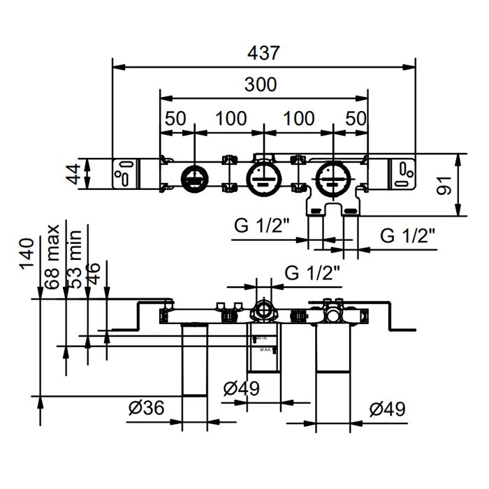 Fantini Внутренняя часть смесителя для душа, переключатель на 2 источника, 1/2"