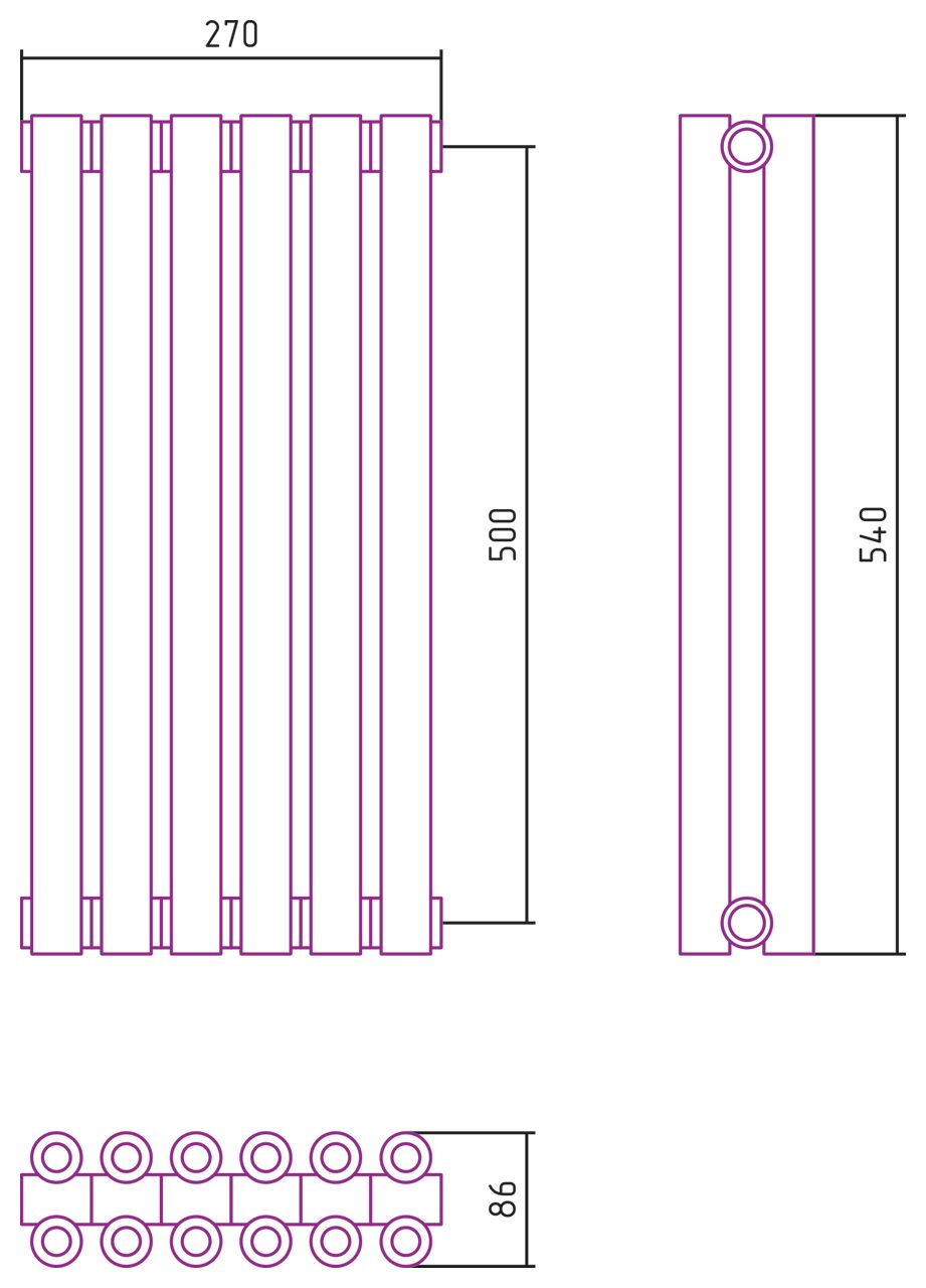 Отопительный радиатор ЭСТЕТ-00 н/ж 500х270 / 6 сек (БЕЛЫЙ)