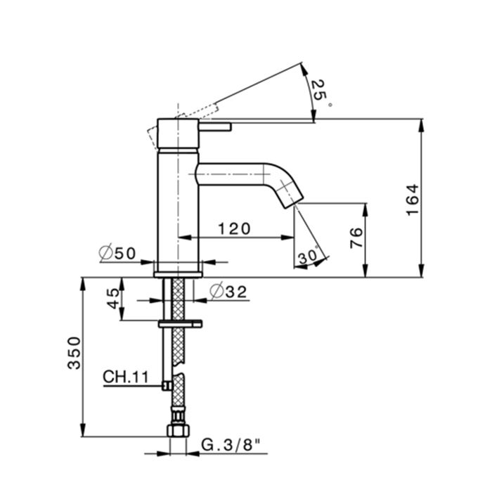 CISAL Less New Смеситель однорычажный для раковины на 1 отверстие без донного клапана, цвет Nichel Spazzolato, артикул LN0005402F