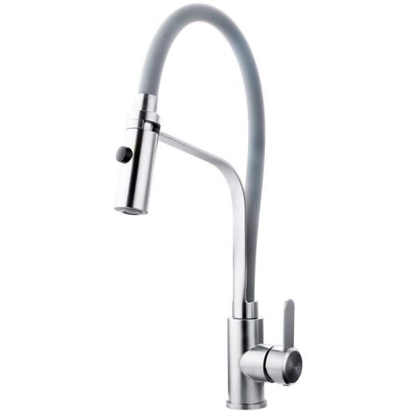 Смеситель для кухни с гибким изливом FASHUN A54112-12, сатин/серый