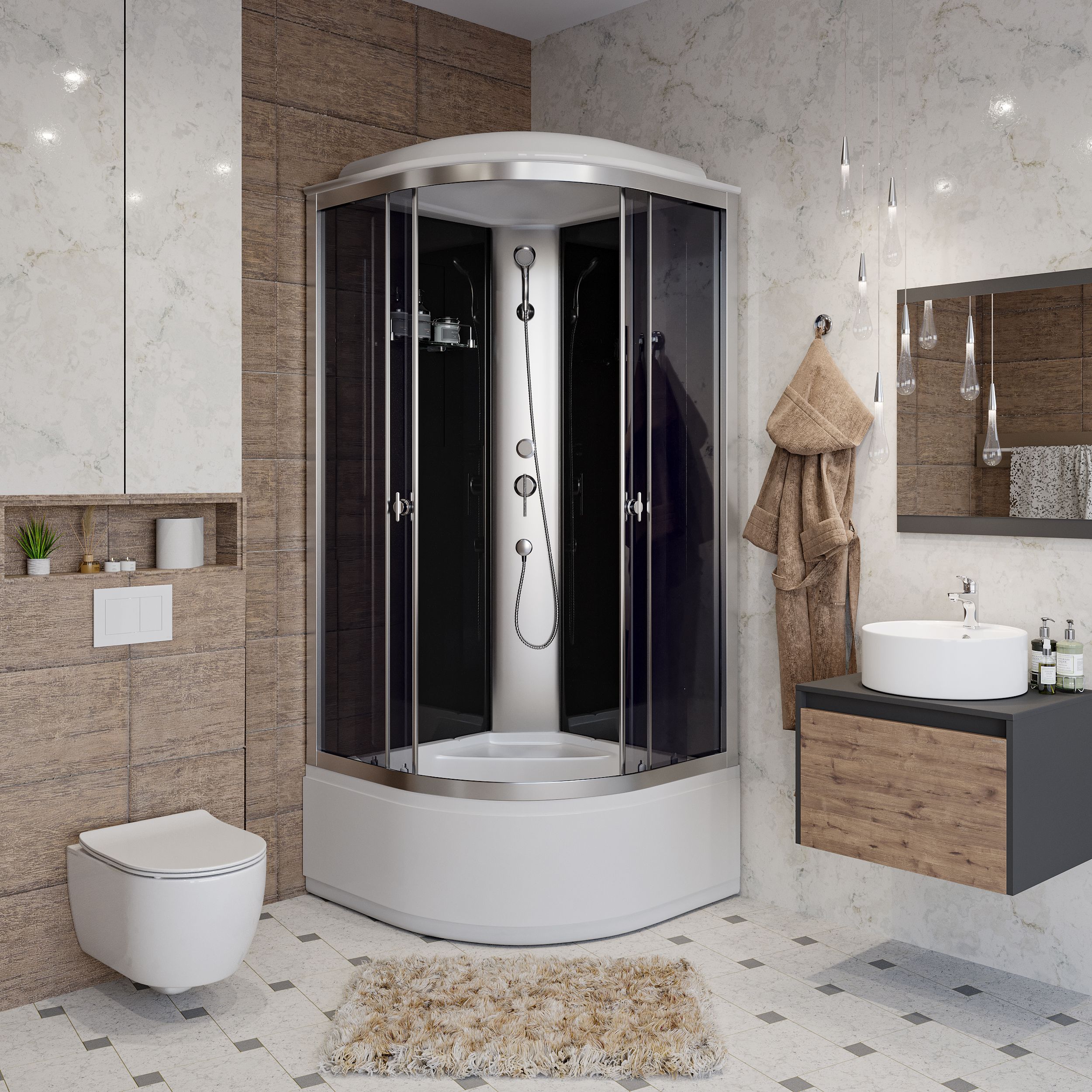Душевая кабина Niagara Eco E80/40/TN (80х80х215) высокий поддон(40см),стекло тонированное,4 места, артикул E80/40/TN