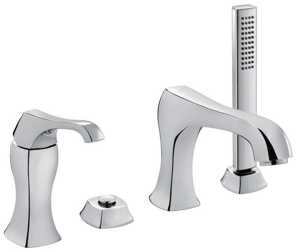 Emmevi Ares, комплект смесителя на борт ванны на 4 отверстия (излив 19,2 см), с набором для душа, цвет брашированный хром