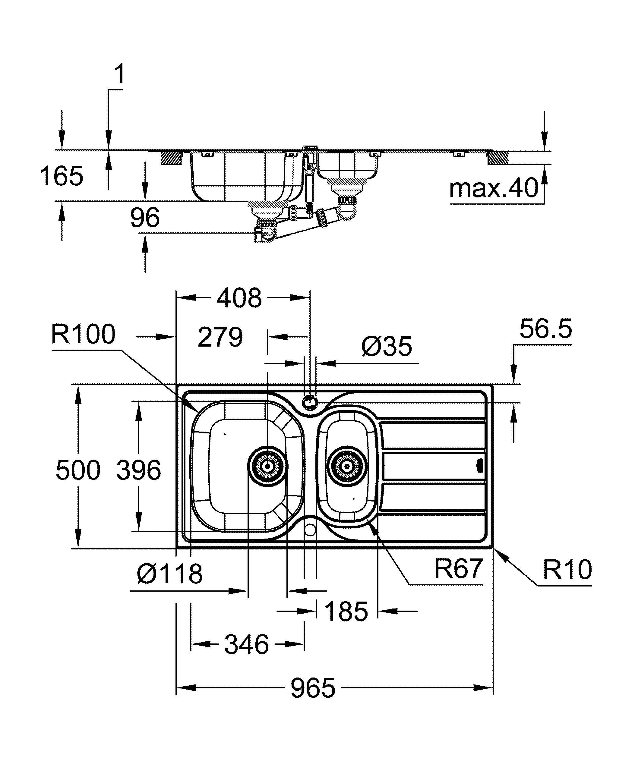 Мойка K200 60-S 96.5/50 1.5 оборачиваемая с корзинчатым вентилем, нержавеющая сталь (31564SD1), артикул 31564SD1