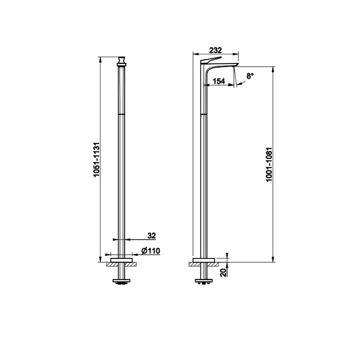 GESSI  VENTAGLIO Внешняя часть напольного смесителя для раковины, цвет: Copper Brushed PVD