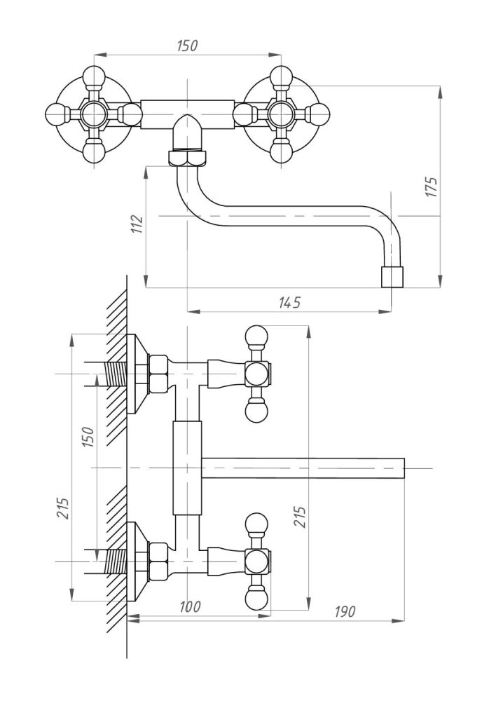 Смеситель для кухни ПРОФСАН ПСМ-106-89 СТАНДАРТ-А настенный тип См-МДРНА (PSM-106-89), артикул PSM-106-89