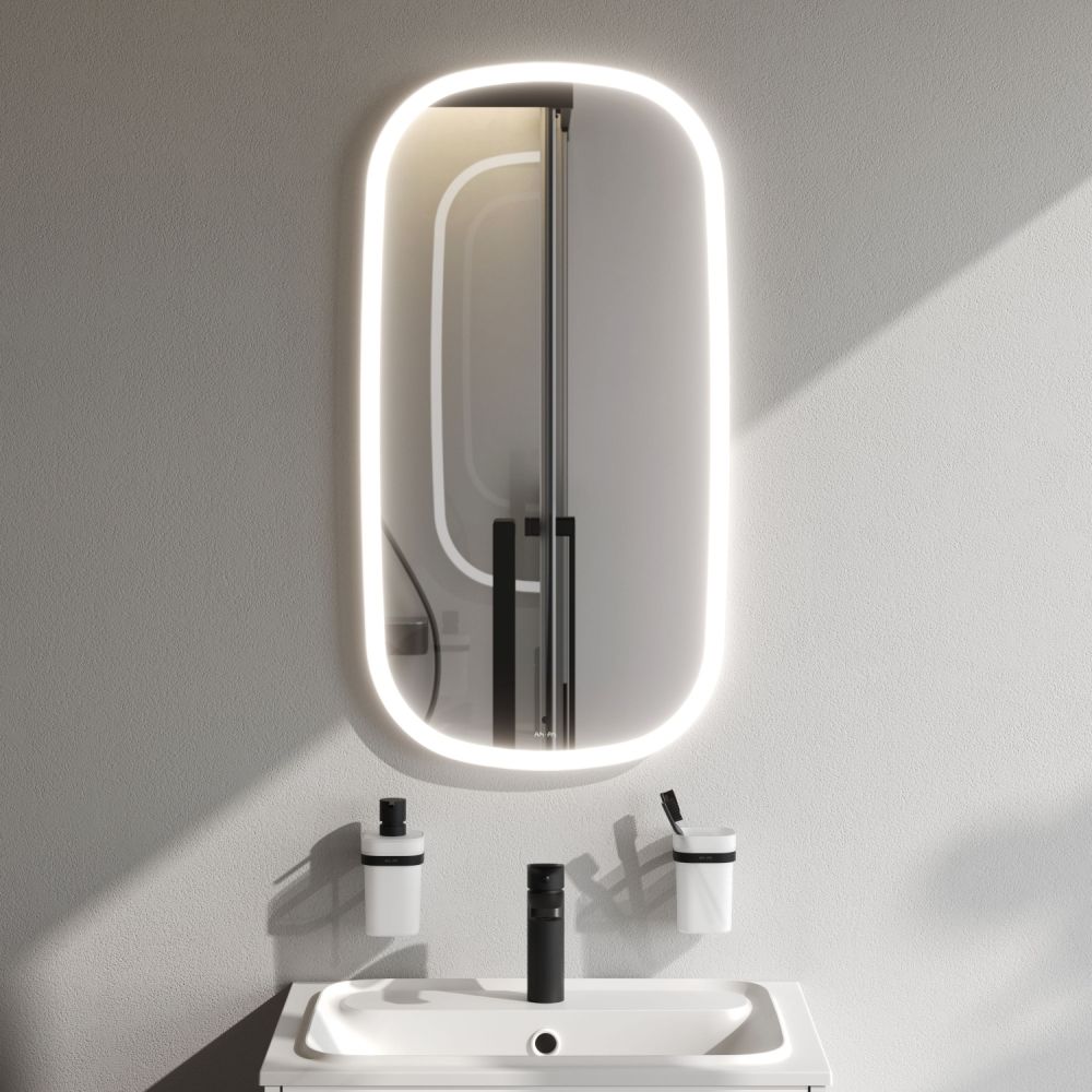 M8FMOX0451WGH Зеркало универсальное с контурной LED-подсветкой, ИК- сенсором, вытянутое, 45*86 см