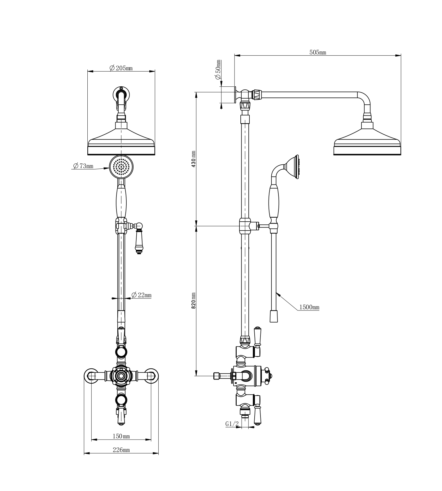 Душевая система с термостатом WONZON & WOGHAND RETRO, Хром (WW-B3041-CR)