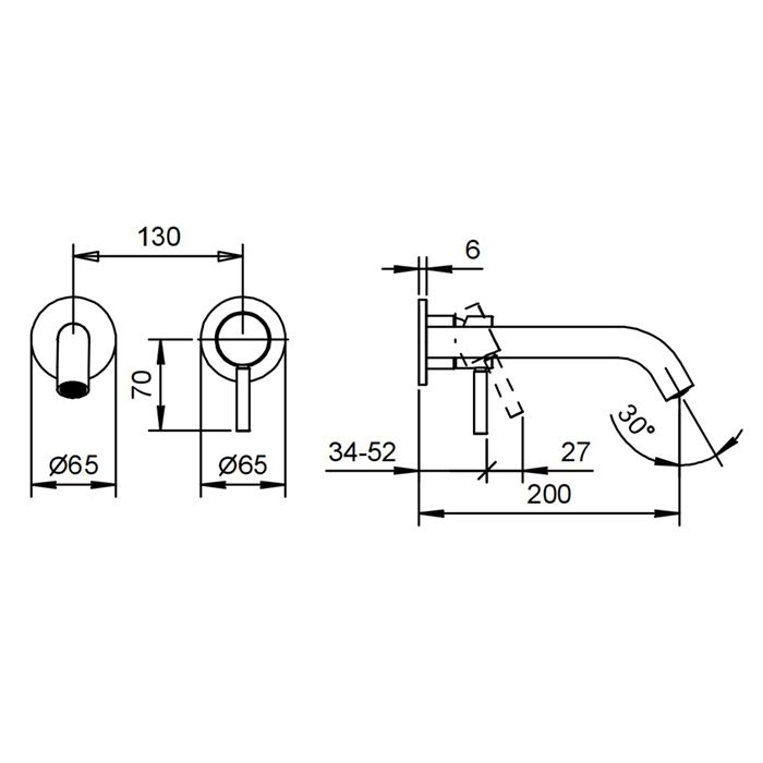 Смеситель для раковины, Fantini, Nostromo, тип открывания воды-рычажный, монтаж-вертикальный встраиваемый (настенный), отверстия для монтажа-2, вынос излива, мм-200, стандарт подвода воды-1/2", внутренняя часть-необходимо заказать, цвет-хром
