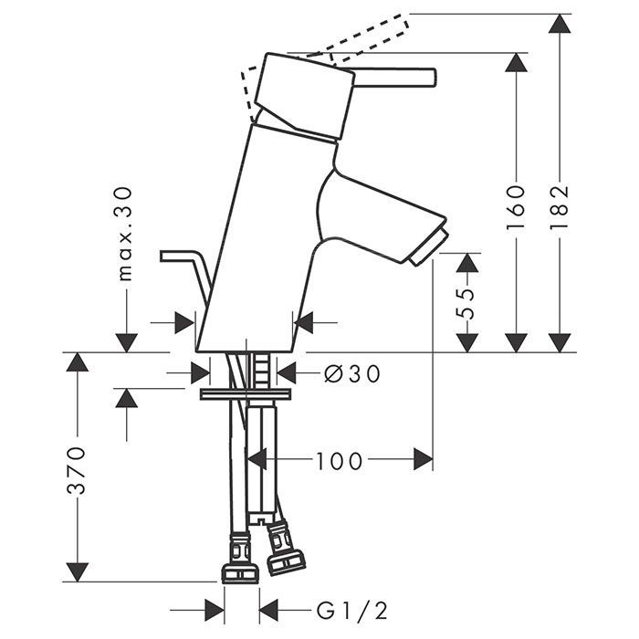 HG Talis S Смеситель для раковины с донным клапаном, на 1 отв., излив 100мм, h55мм, цвет: хром HG Talis S Смеситель для раковины с донным клапаном, на 1 отв., излив 100мм, h55мм, цвет: хром