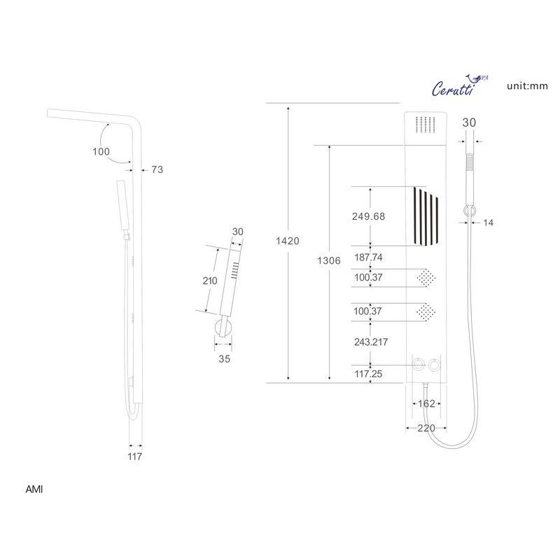 Панель AMI B душевая Cerutti SPA CT8994 Панель AMI B душевая Cerutti SPA CT8994