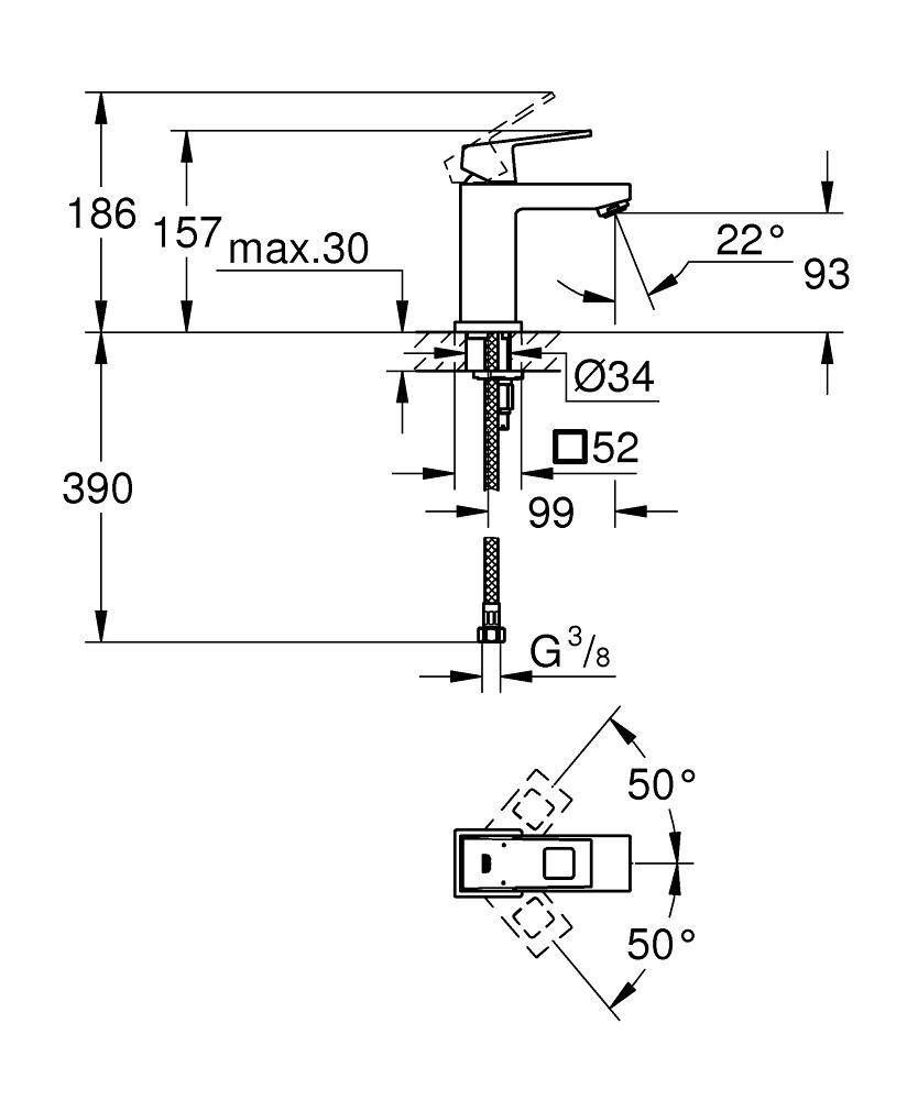 Смеситель для раковины GROHE Eurocube с ограничением расхода воды, хром (2313200E) Смеситель для раковины GROHE Eurocube с ограничением расхода воды, хром (2313200E)