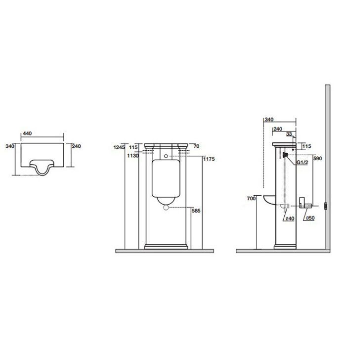 Kerasan Waldorf Писсуар напольный с сифоном и комплектом крепежей, цвет белый