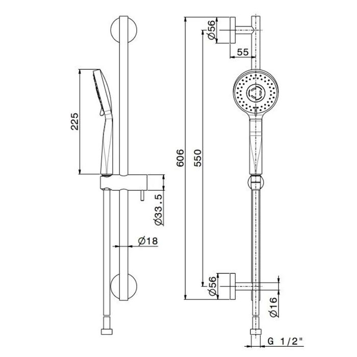 Душевая стойка OLE c ручной круглой  лейкой  и шлангом, без выхода для подачи воды, черный матовый