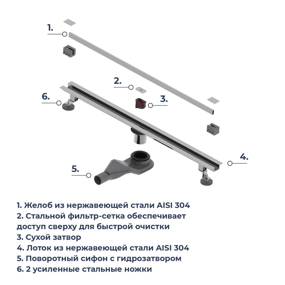 Душевой трап обрезной - SDR-50S - сатин (800)