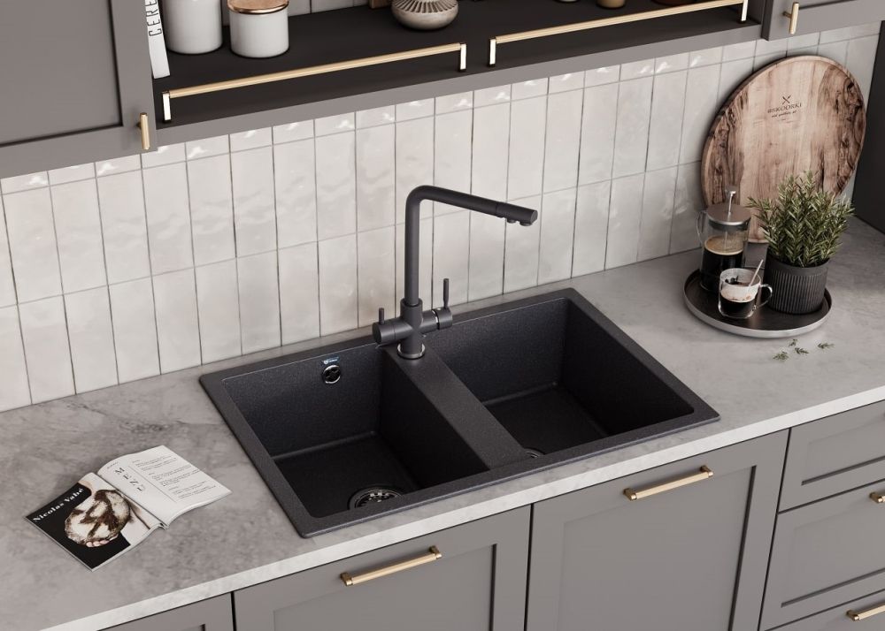 Кухонная мойка Ulgran U-608-308, черный, артикул U-608-308