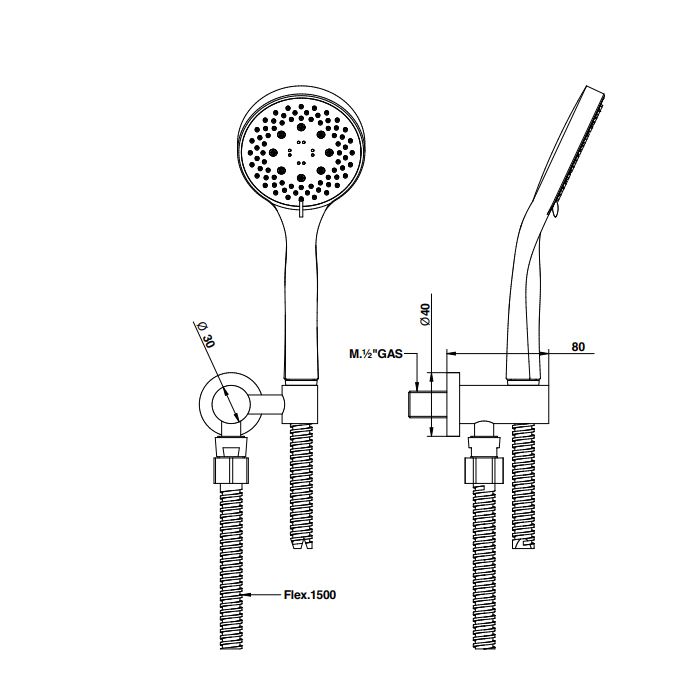 Bongio Душевой комплек с ручной лейкой с гибким шлангом, выводом для душа, цвет золото