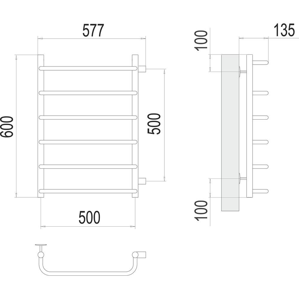 Полотенцесушитель водяной (боковое подключение) Terminus Стандарт П6 50х60