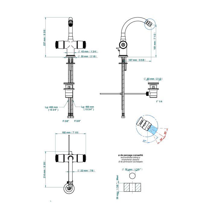 THG CORVAIR Смеситель для биде на 1 отверстие, 2-х вентильный, с донным клапаном, цвет Blush PVD